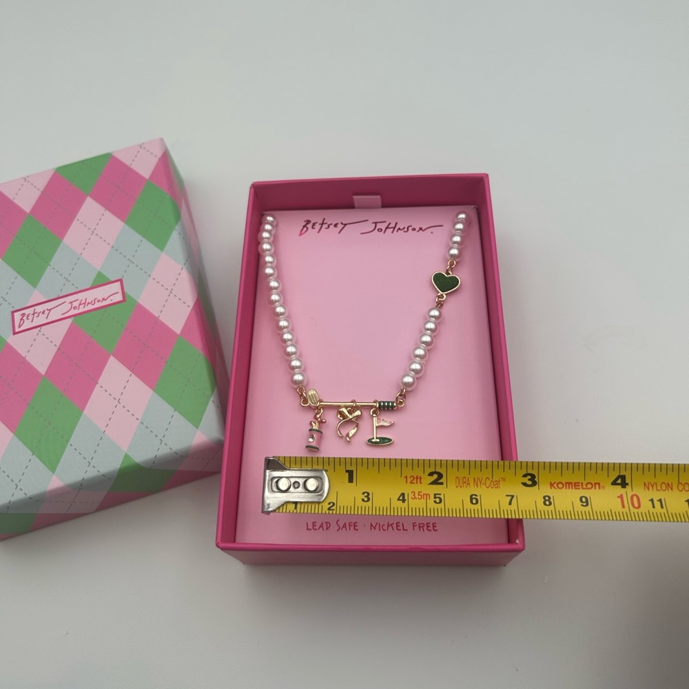 *New* Betsey Johnson Faux Pearl Charm Necklace with Gold-Toned Golf Charms - Picture 8 of 11